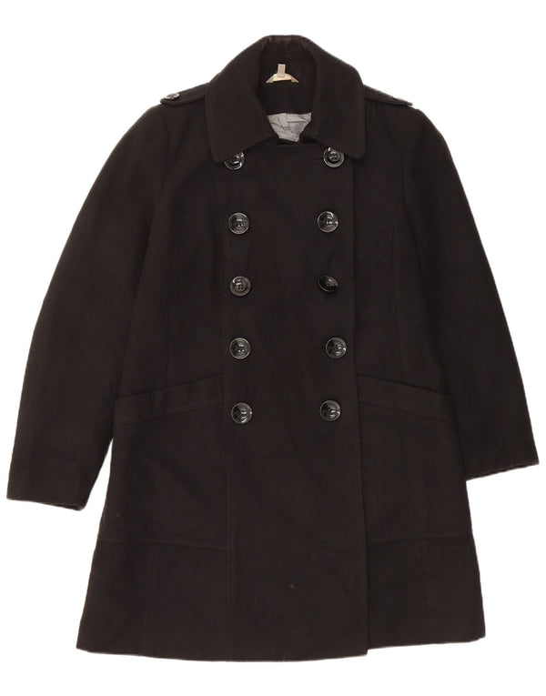 Casaco feminino Marks & Spencer com peito duplo Reino Unido 14 grande poliéster preto