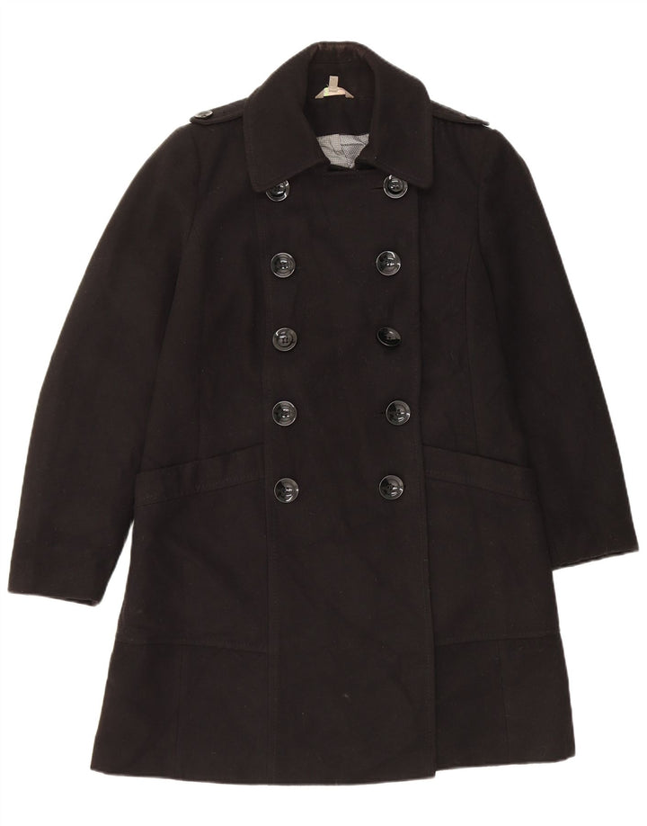 Casaco feminino Marks & Spencer com peito duplo Reino Unido 14 grande poliéster preto