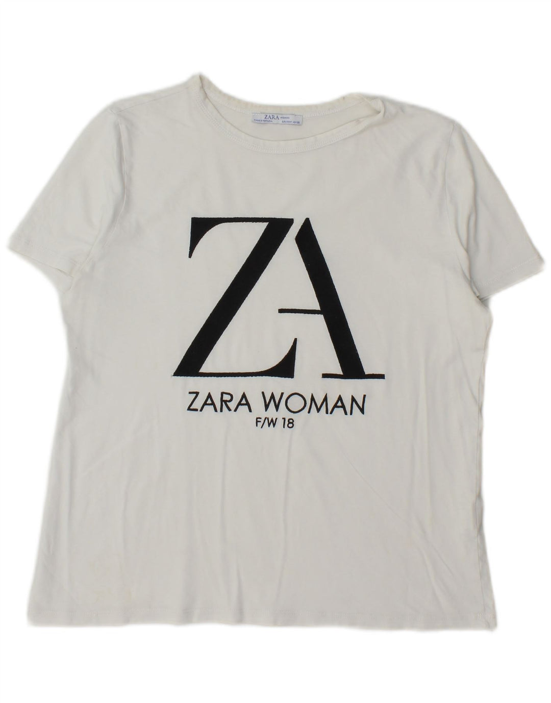 Zara Womens Graphic T-Shirt Top UK 14 Médio Algodão Branco