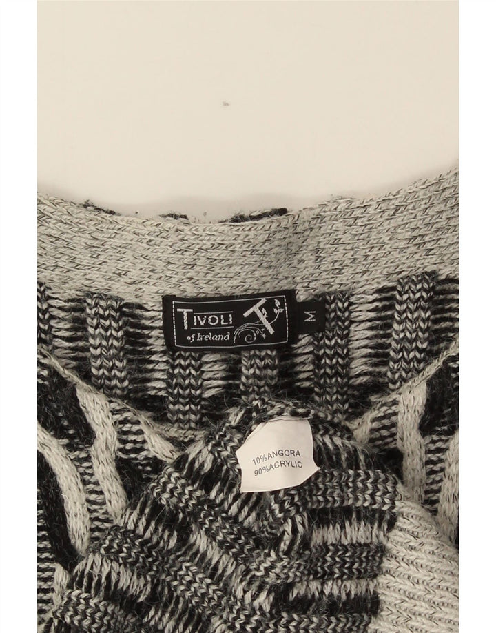 Suéter cardigan aberto grande Tivoli feminino UK 14 cinza médio geométrico