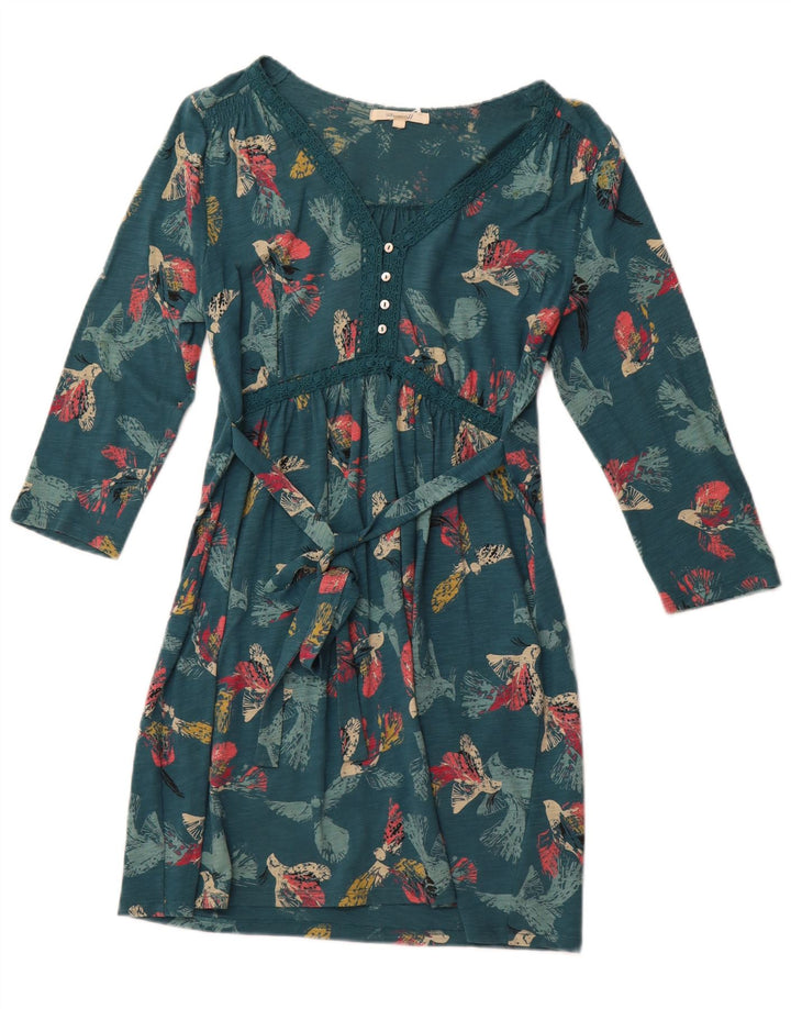 WHITE STUFF Vestido feminino com bainha estampada manga 3/4 Reino Unido 12 verde médio