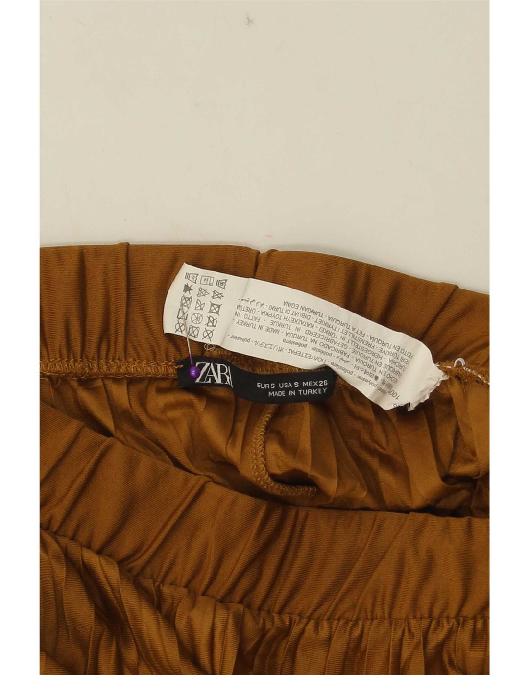 Calça feminina Zara com perna larga cortada pequena W26 L23 poliéster bege