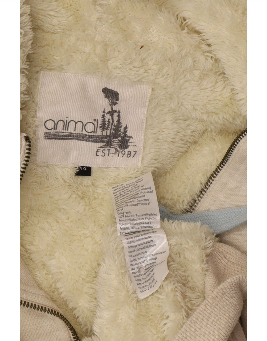 Suéter feminino animal com capuz e zíper Reino Unido 14 grande algodão manchado esbranquiçado