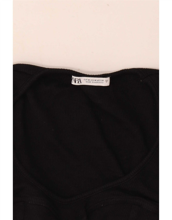 Zara Womens Crop Top Manga Longa Reino Unido 12 Médio Preto