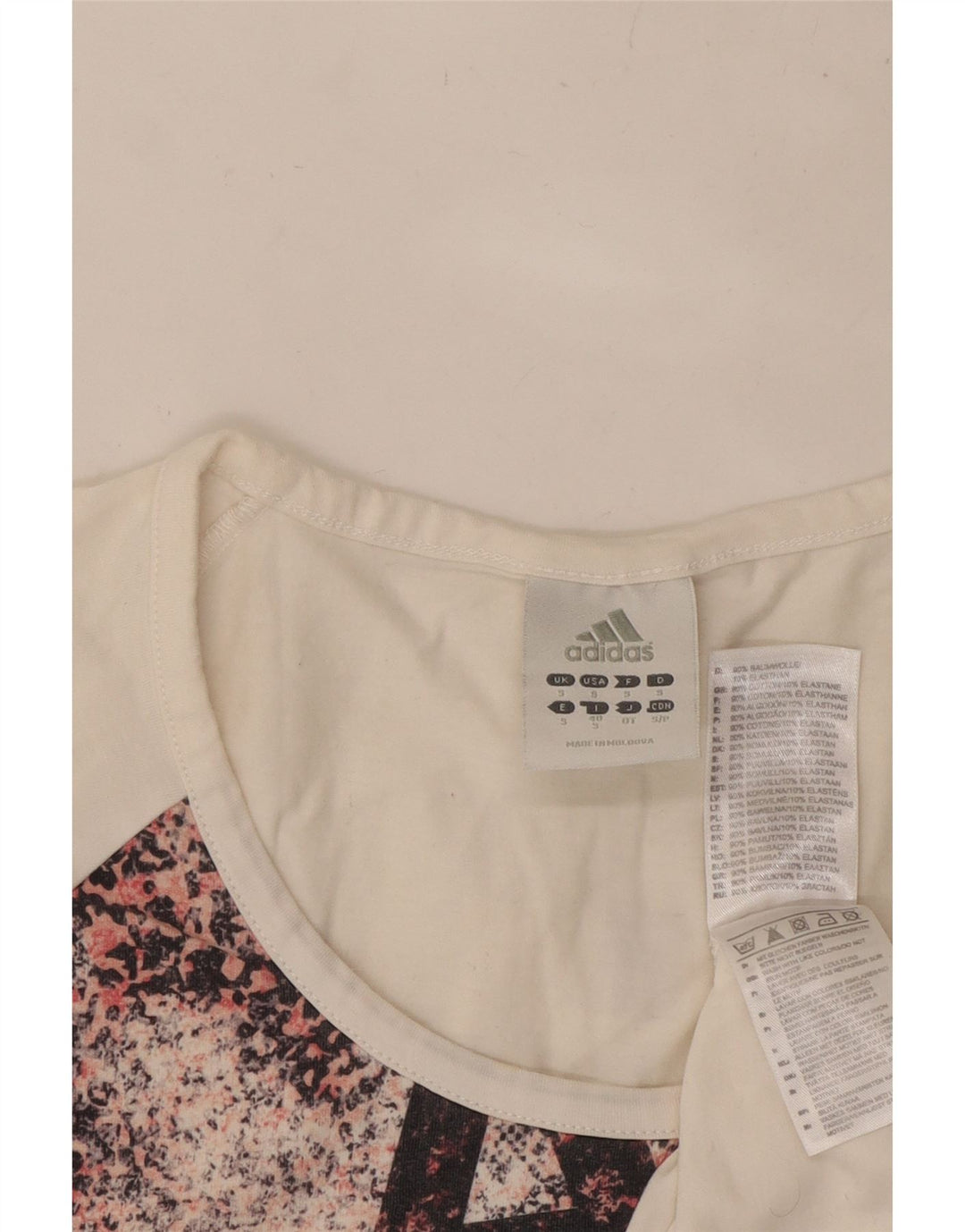 ADIDAS Womens Graphic T-Shirt Top UK 10 Pequeno Branco Animal Print Algodão