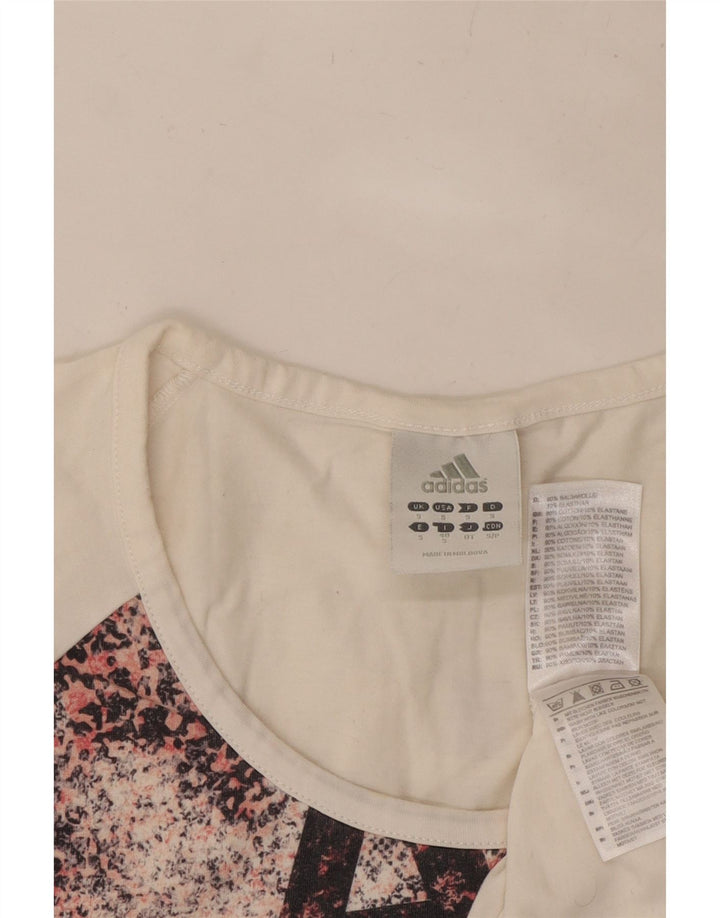 ADIDAS Womens Graphic T-Shirt Top UK 10 Pequeno Branco Animal Print Algodão