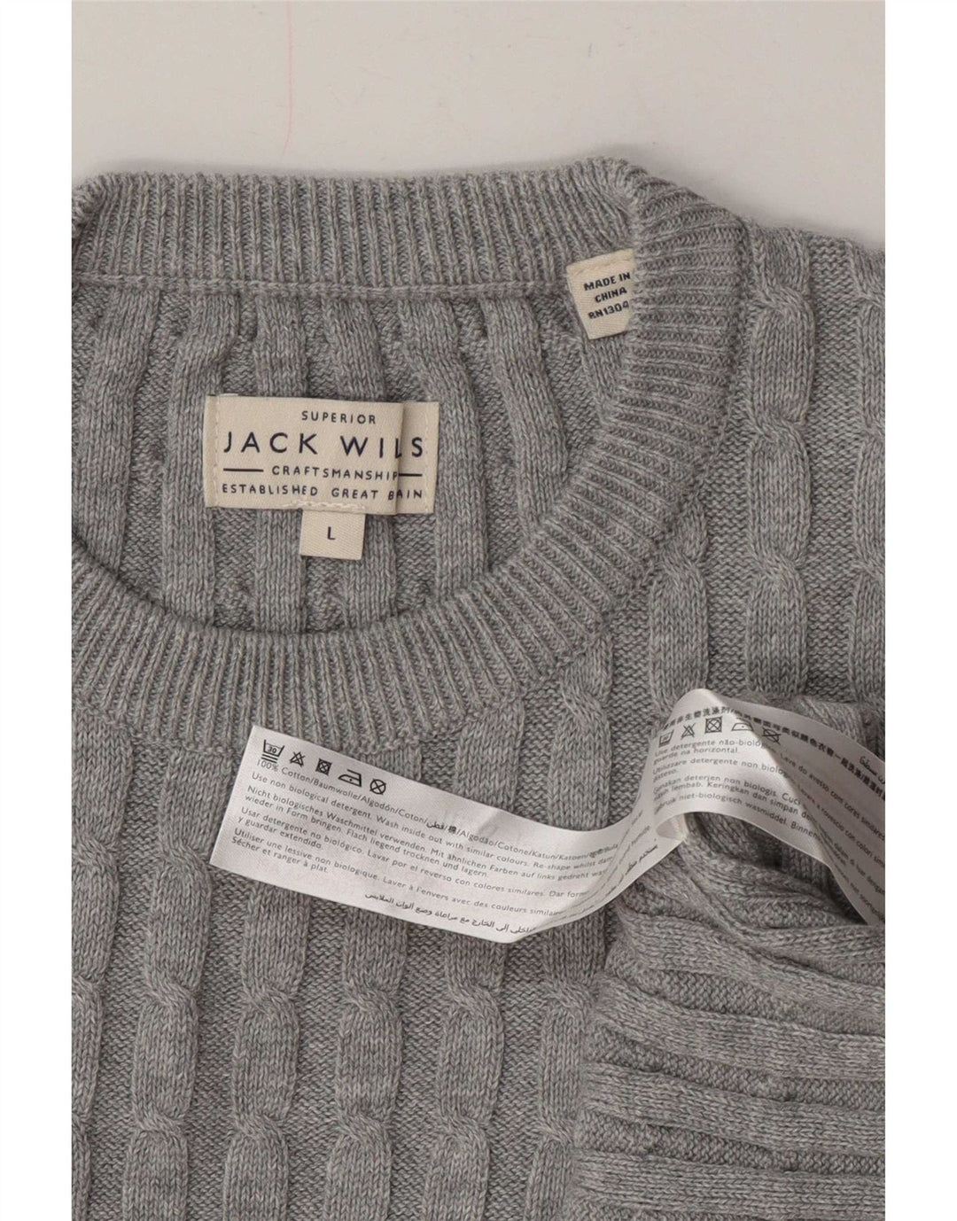 Jack Wills Suéter masculino com gola redonda, grande algodão cinza
