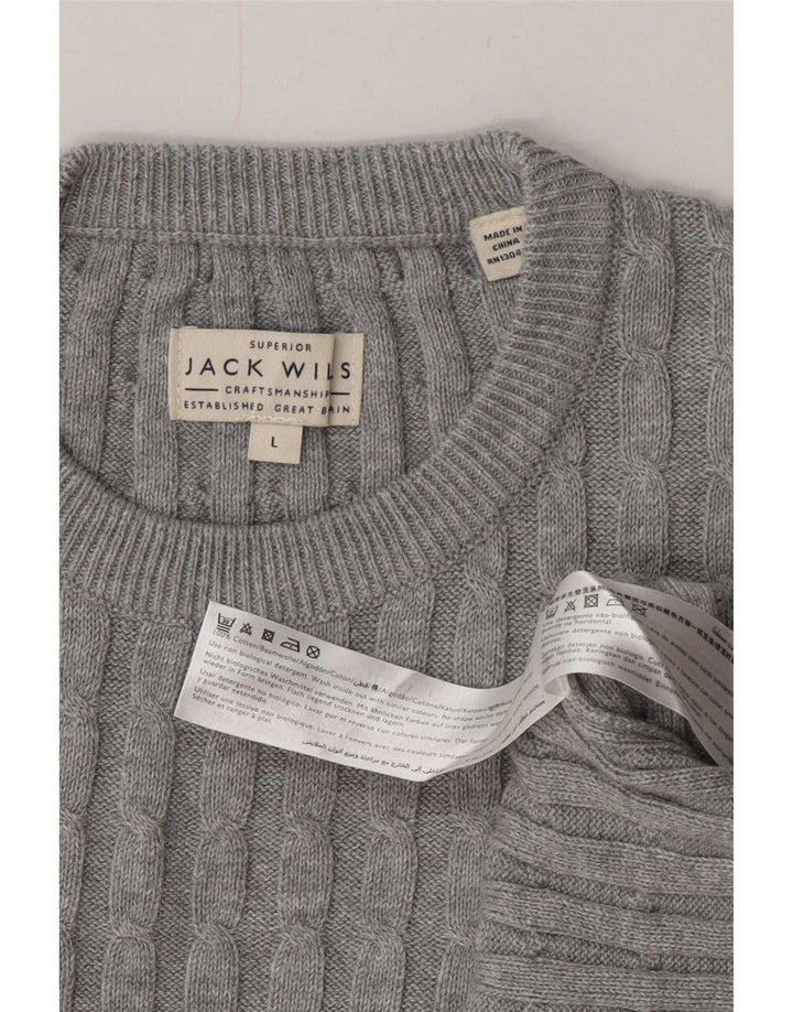 Jack Wills Suéter masculino com gola redonda, grande algodão cinza