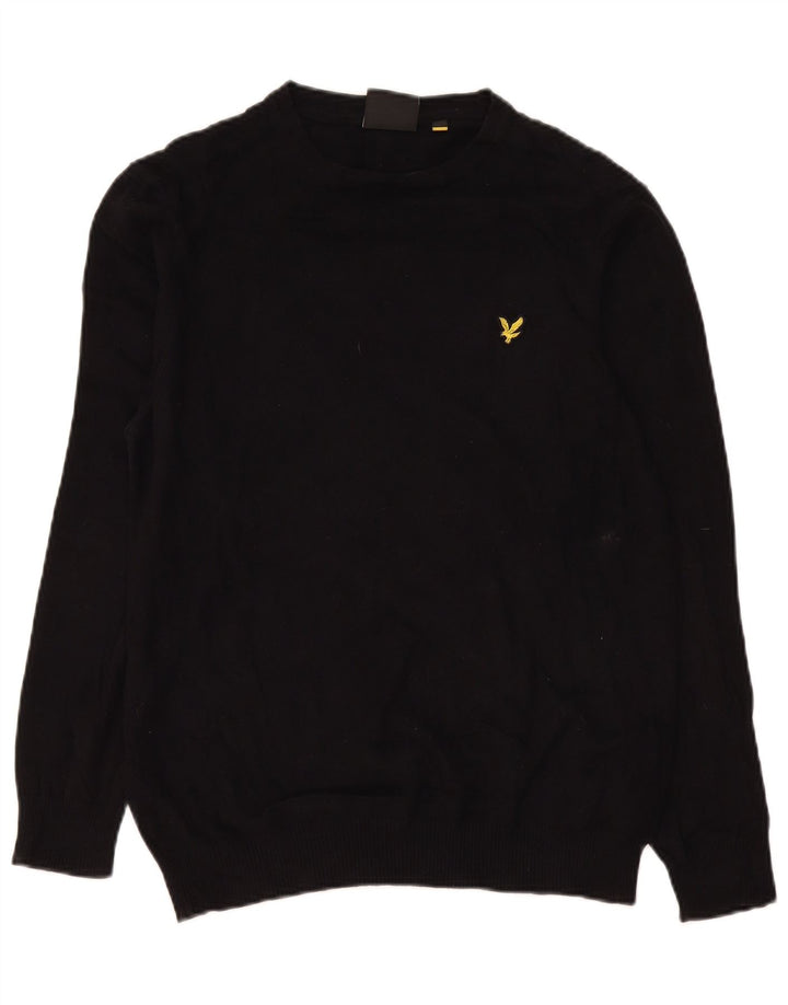 Suéter masculino Lyle & Scott com gola redonda, algodão preto médio