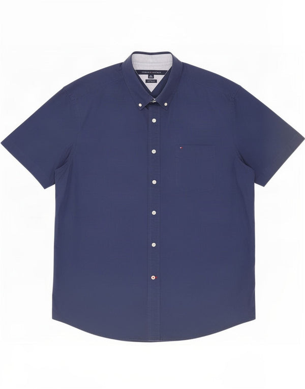 Tommy Hilfiger Camisa masculina de manga curta Classic Fit XL azul marinho algodão