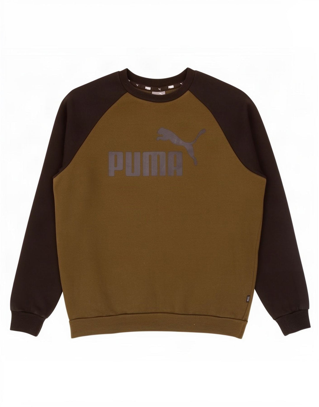 Puma Mens Graphic Moletom Jumper Médio Cáqui Colorblock Algodão