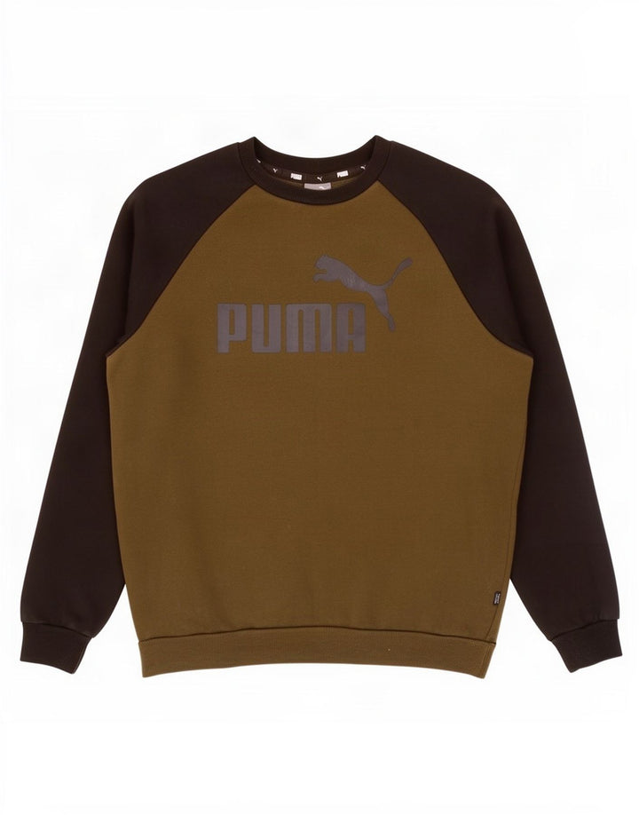Puma Mens Graphic Moletom Jumper Médio Cáqui Colorblock Algodão