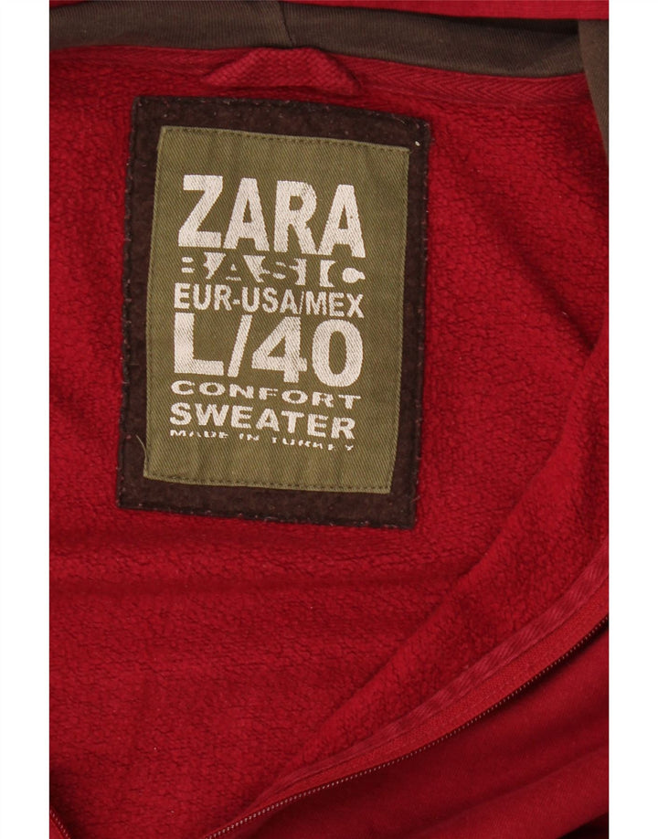 Zara Suéter masculino com capuz e zíper grande vermelho