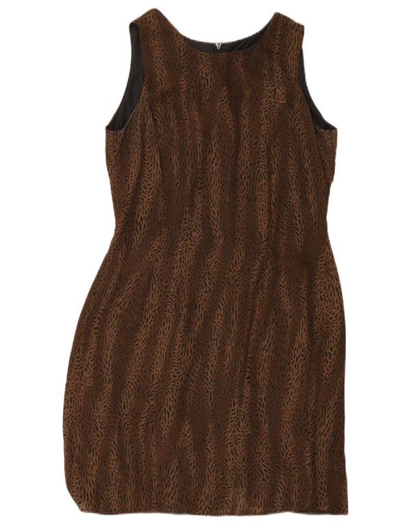 Vestido feminino Wallis sem mangas com bainha UK 12 marrom médio com estampa animal