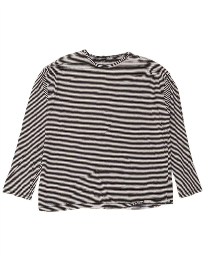 Zara Top feminino oversized manga comprida Reino Unido 10 risca de giz azul marinho pequeno