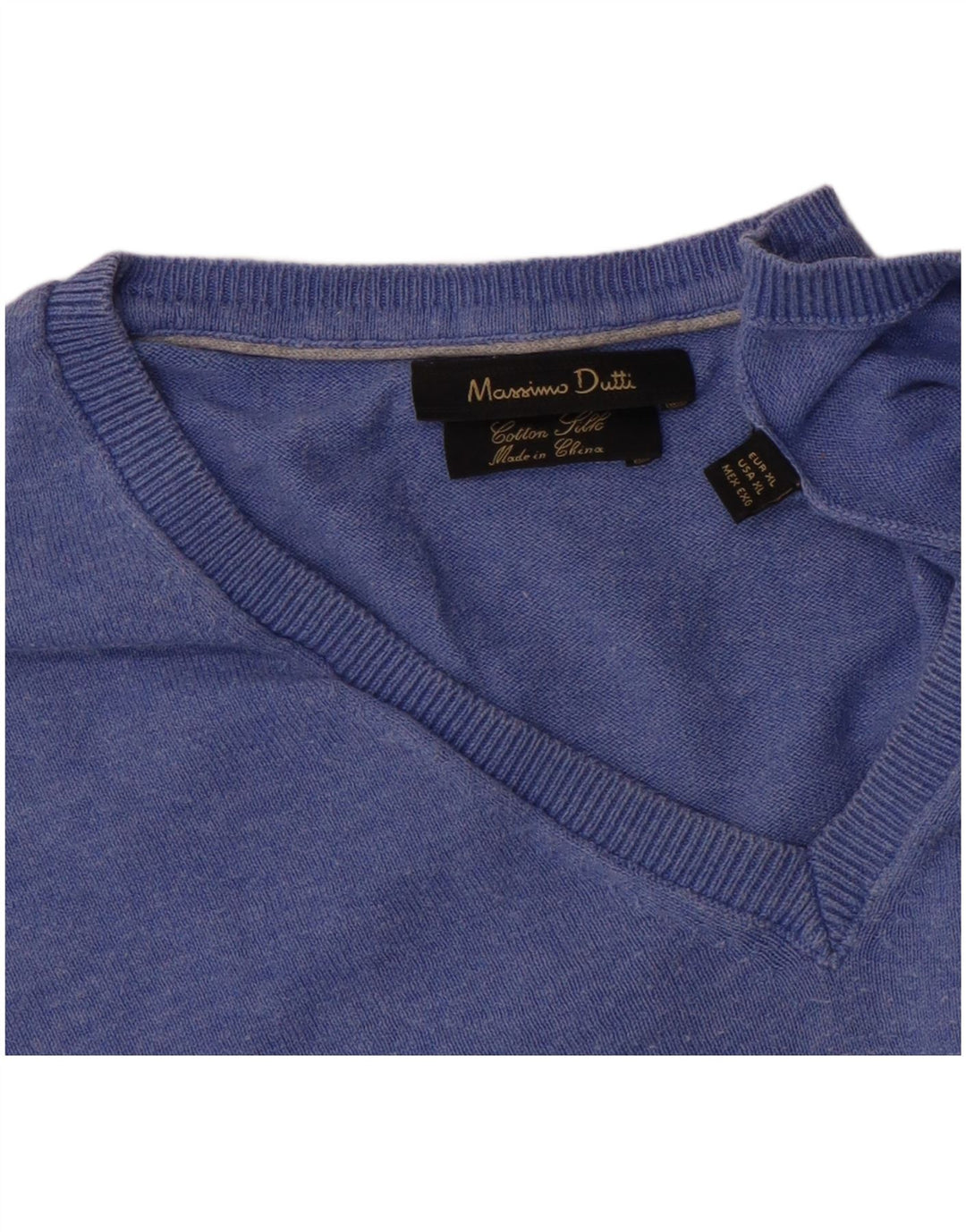 Suéter masculino Massimo Dutti com decote em V XL algodão azul