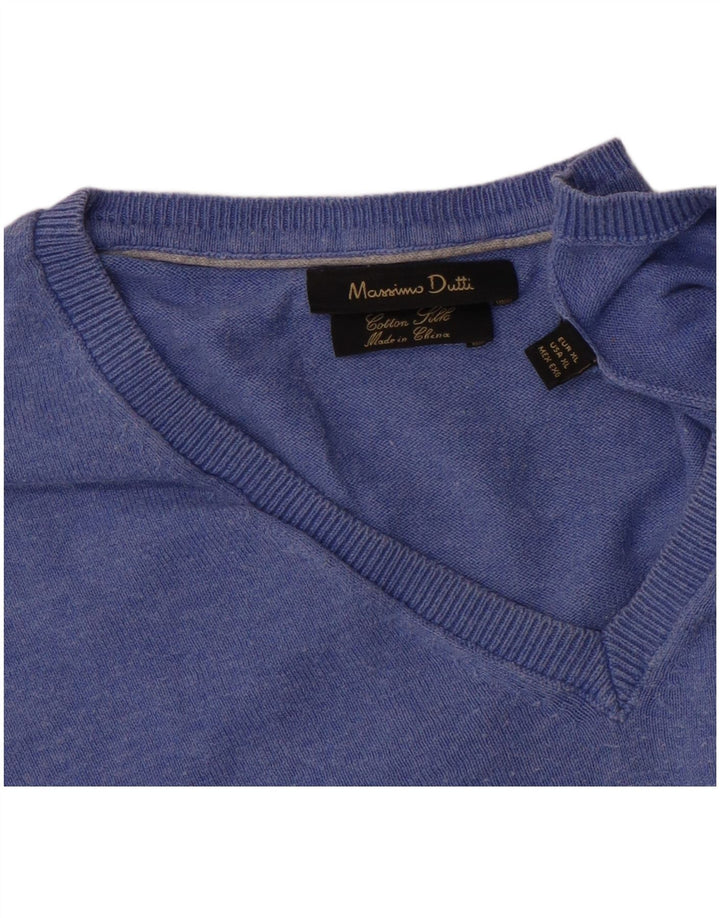 Suéter masculino Massimo Dutti com decote em V XL algodão azul
