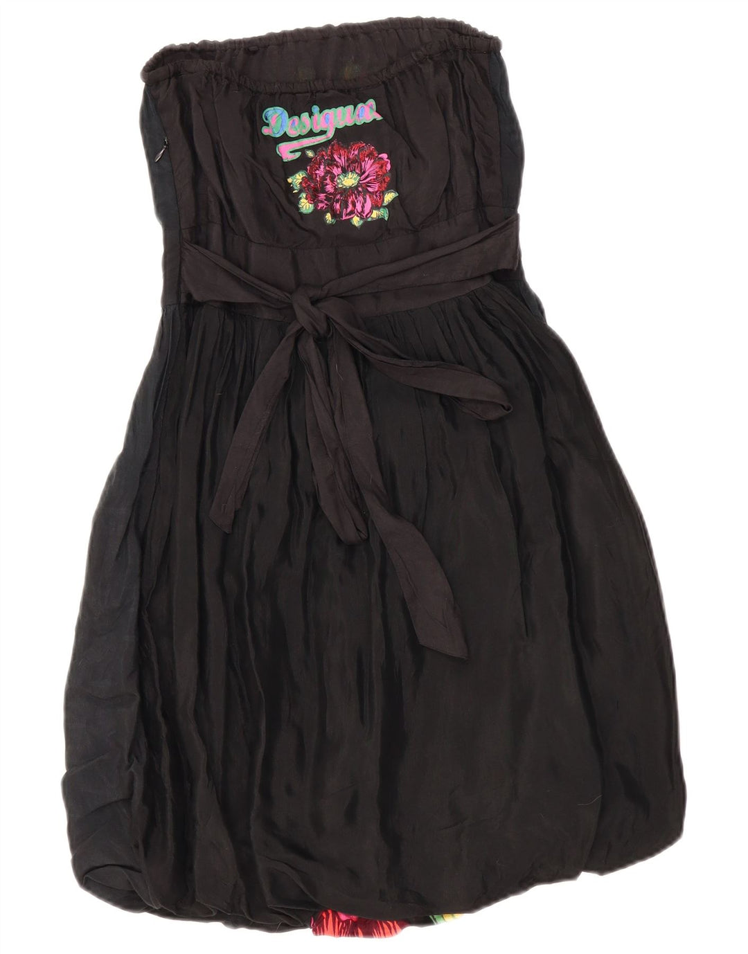 DESIGUAL Vestido feminino estampado sem alças bolha UE 38 médio preto floral
