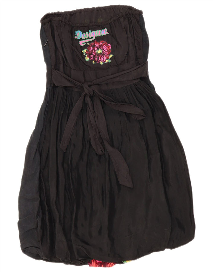 DESIGUAL Vestido feminino estampado sem alças bolha UE 38 médio preto floral