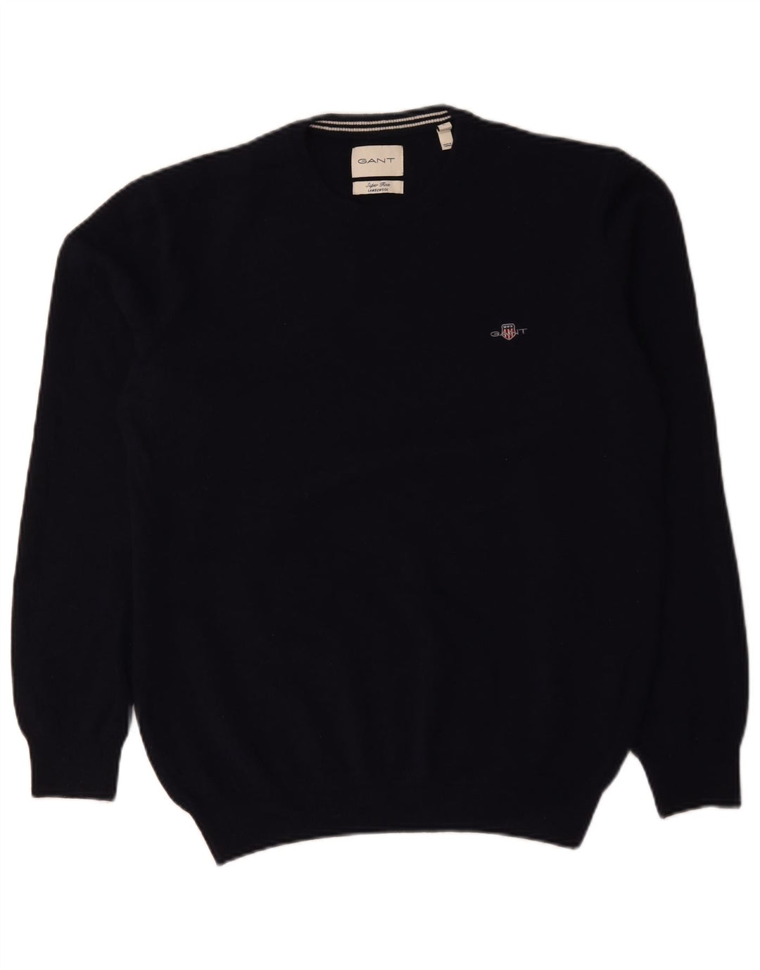 Suéter masculino Gant com gola redonda, grande lã de cordeiro azul marinho