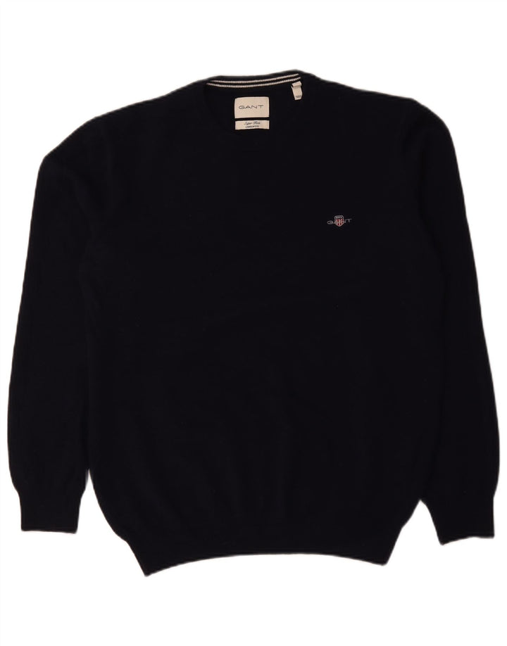 Suéter masculino Gant com gola redonda, grande lã de cordeiro azul marinho