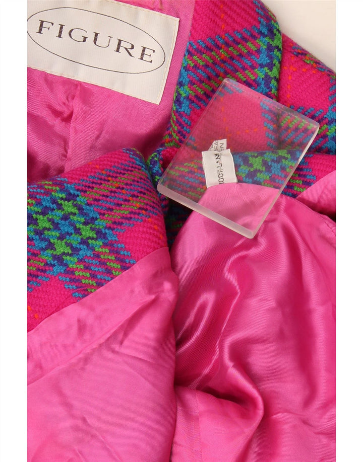 Figura Jaqueta Blazer Feminina com 3 Botões Reino Unido 14 Lã Xadrez Rosa Médio