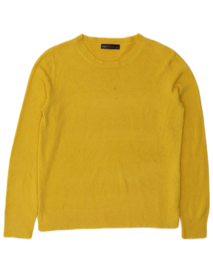 Suéter feminino Marks & Spencer com gola redonda Reino Unido 12 médio amarelo