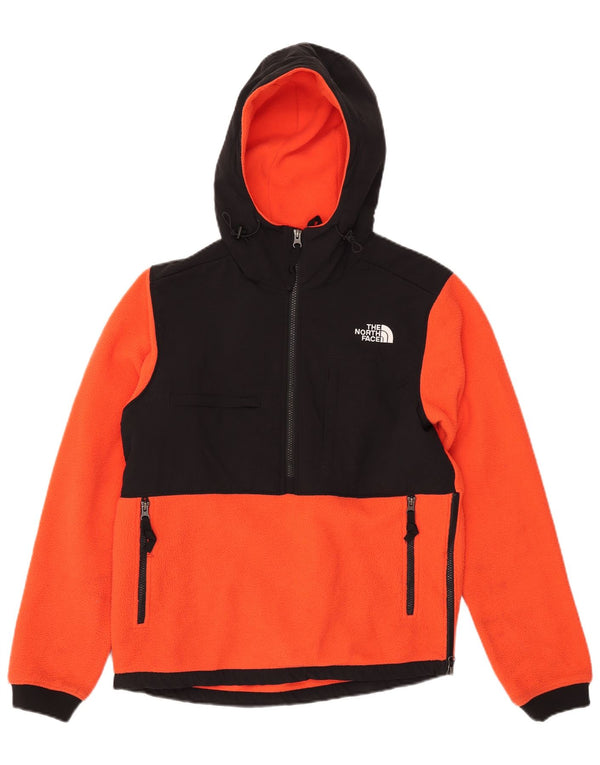 THE NORTH FACE Mens Hooded Zip Neck Fleece Jumper XS Orange Colourblock