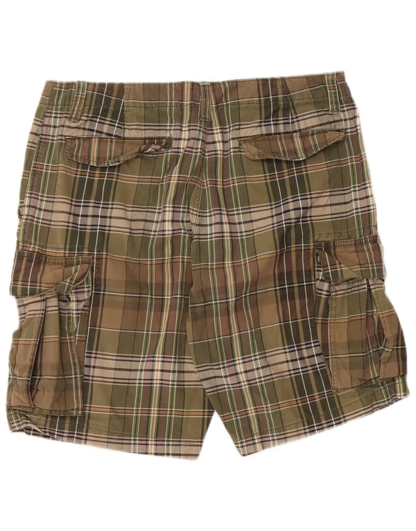 EDDIE BAUER Shorts cargo masculino W35 grande algodão xadrez cáqui