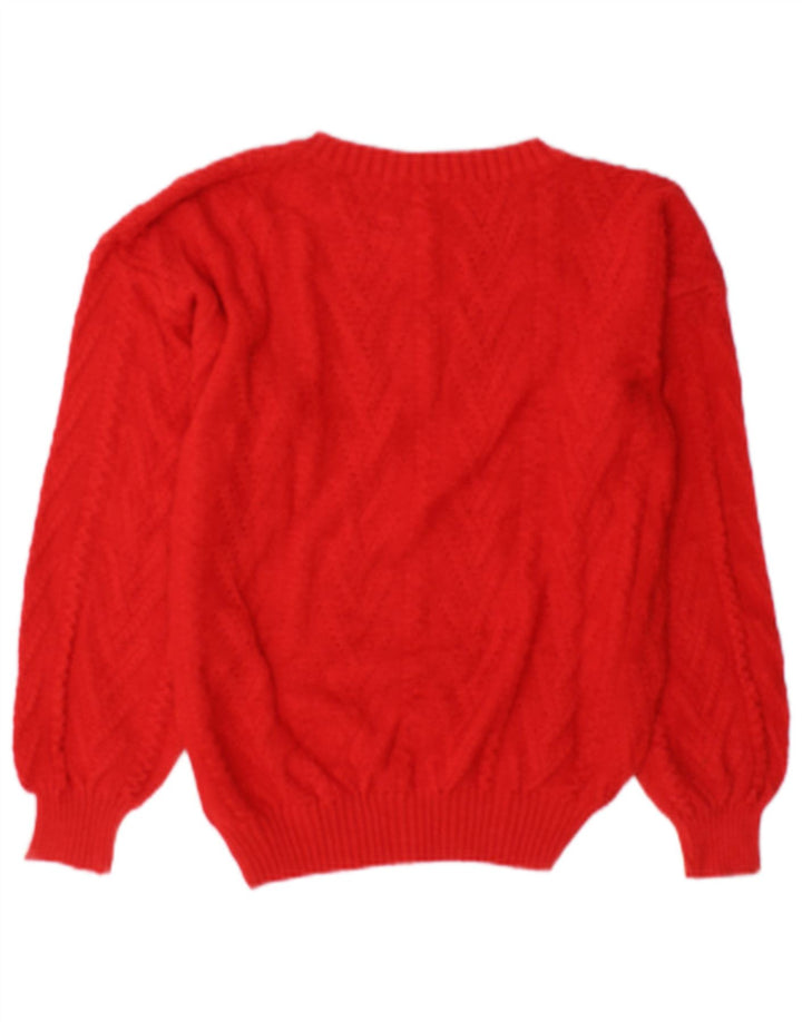 Suéter feminino vintage com gola redonda Reino Unido 14 algodão vermelho médio