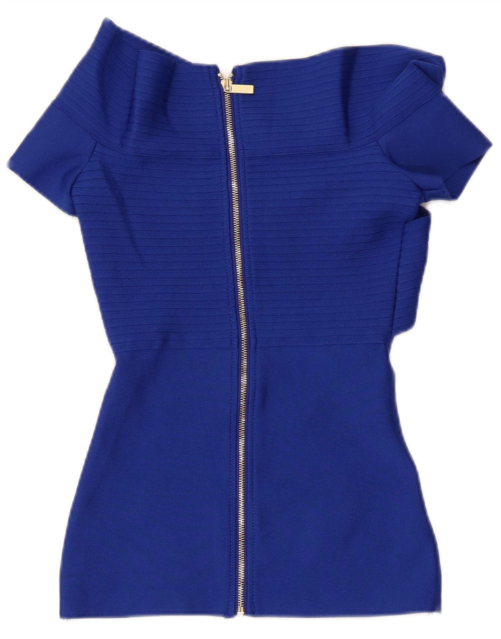 Blusa feminina Karen Millen sem ombro UK 4 XS azul poliéster