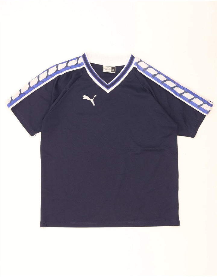 Puma Mens Graphic T-Shirt Top Pequeno Azul Marinho Colorblock Poliéster