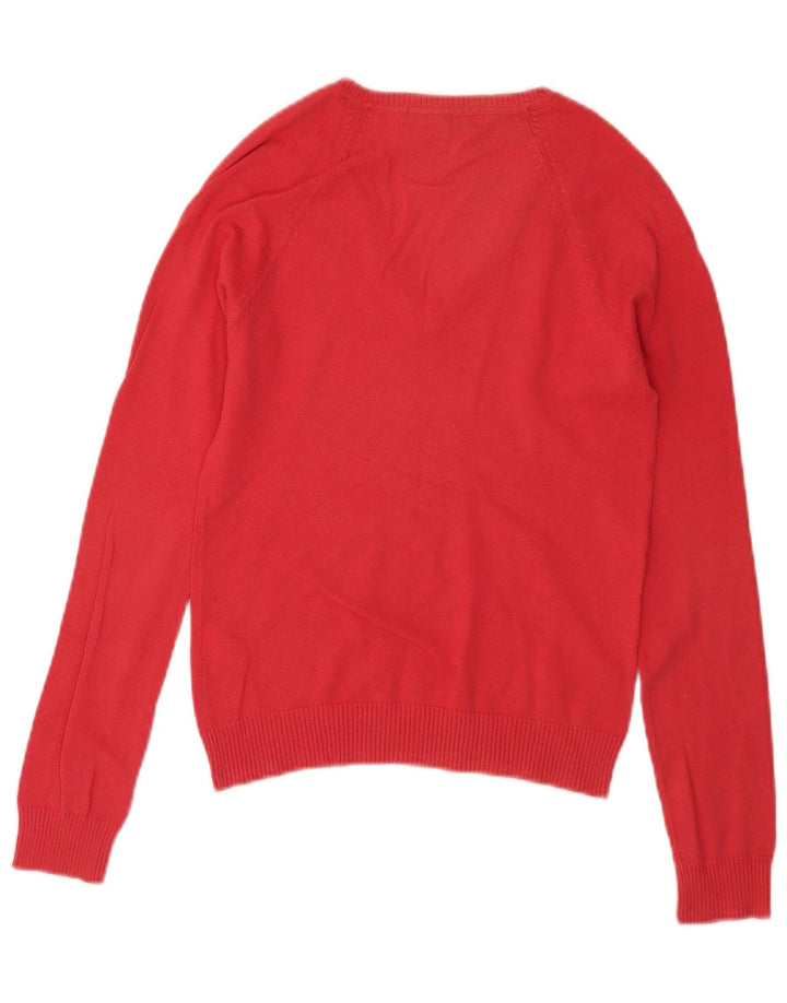 Suéter feminino Zara com decote em V Reino Unido 12 algodão vermelho médio
