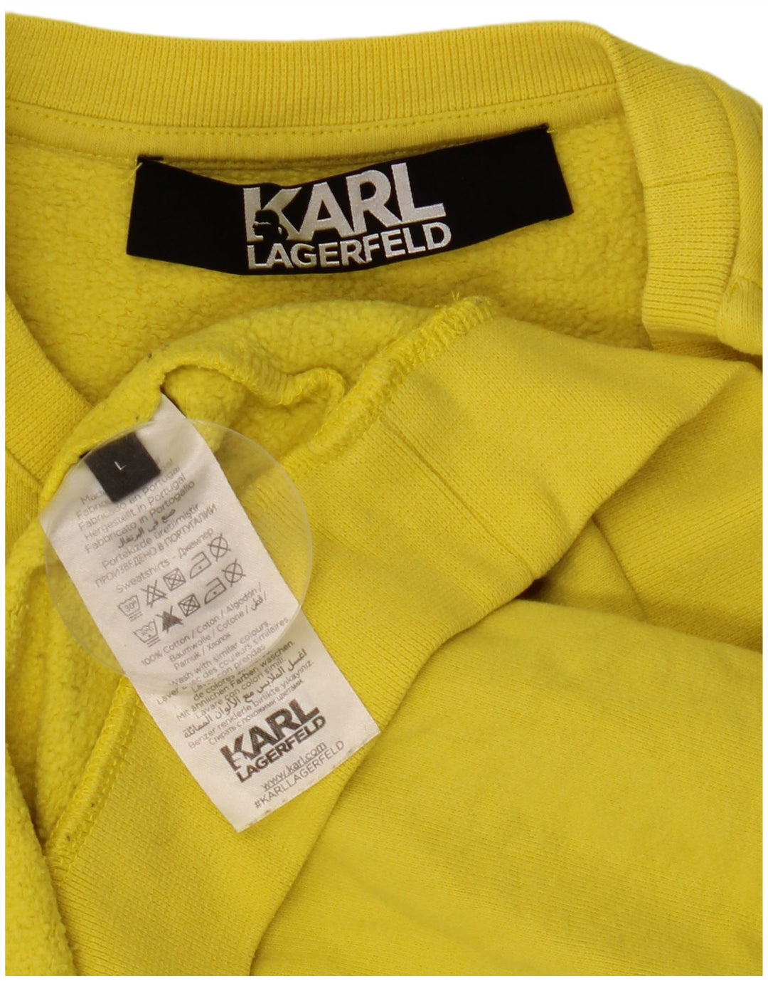 KARL LAGERFELD moletom feminino jumper UK 16 grande algodão amarelo