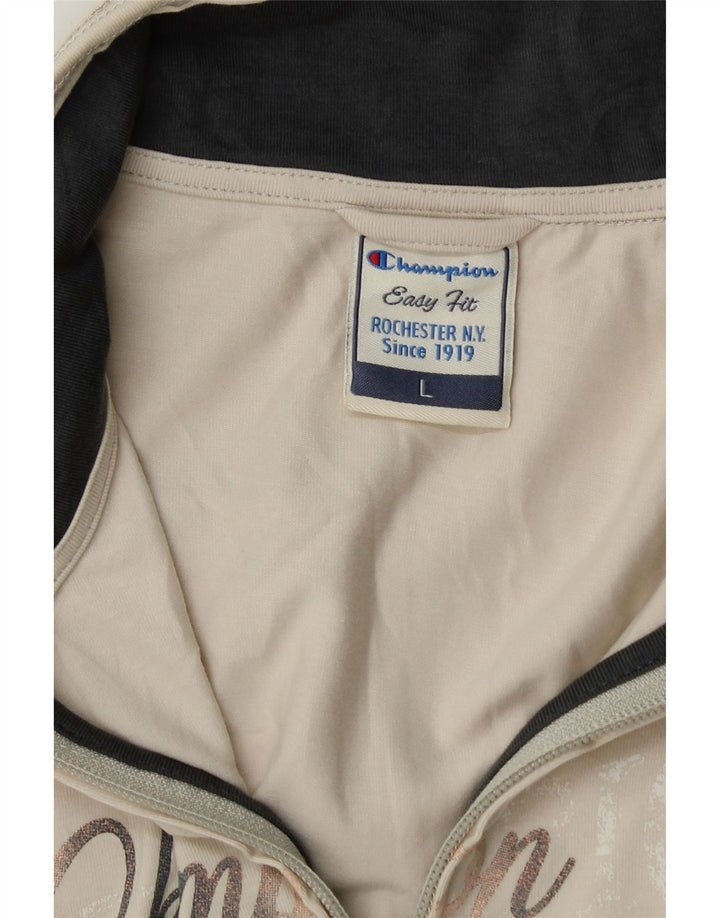 Jaqueta feminina Champion Easy Fit com estampa gráfica grande bege