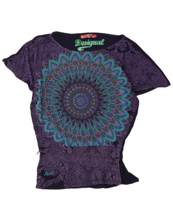 Blusa Batwing Feminina Desigual Top UK 10 Pequena Viscose Azul Marinho