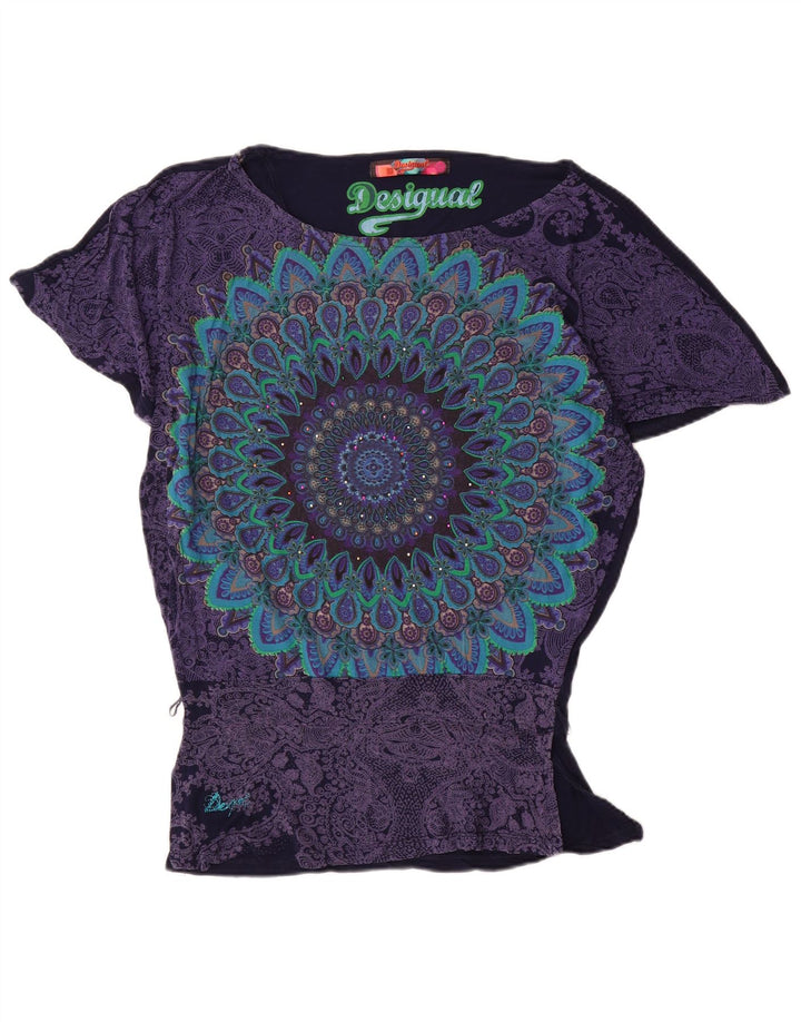 Blusa Batwing Feminina Desigual Top UK 10 Pequena Viscose Azul Marinho