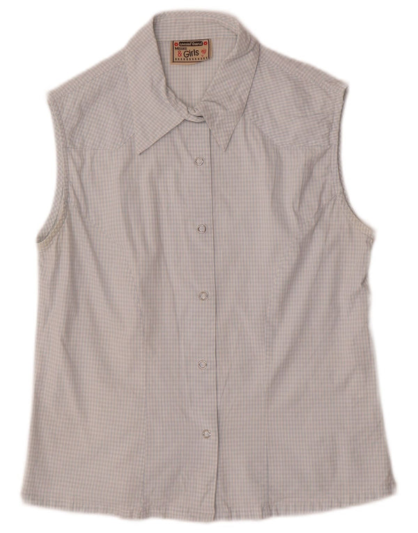 Camisa vintage sem mangas para meninas 13-14 anos azul guingão