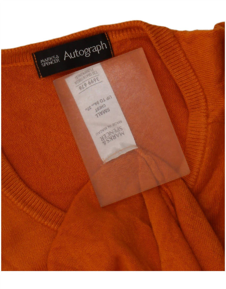 Suéter masculino Marks & Spencer Autograph com decote em V pequeno laranja acrílico