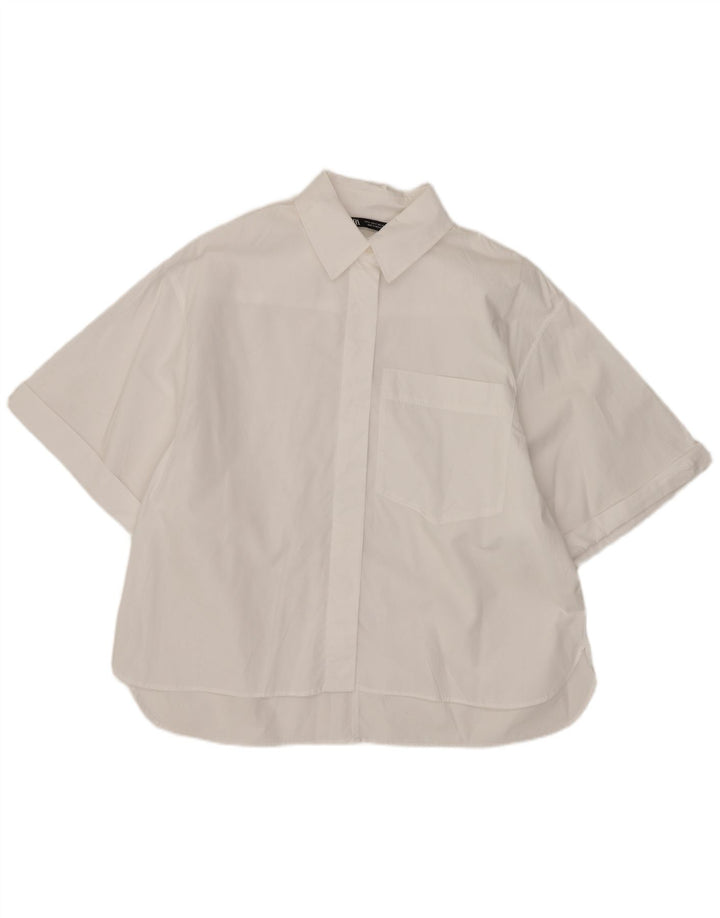 Camisa feminina Zara manga curta grande tamanho UK 10 pequena branca