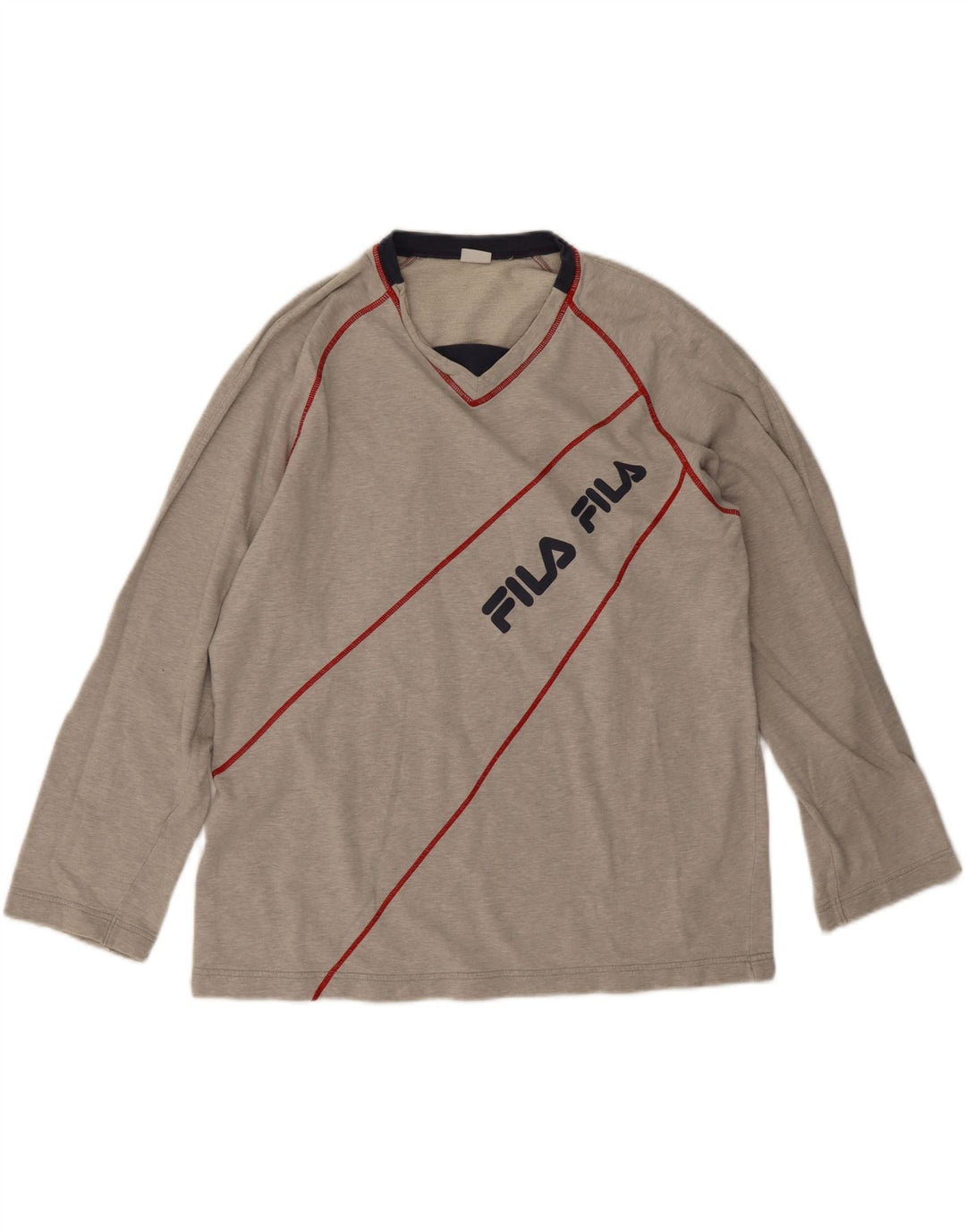 Fila Mens Graphic Top Manga Longa Grande Algodão Listrado Cinza