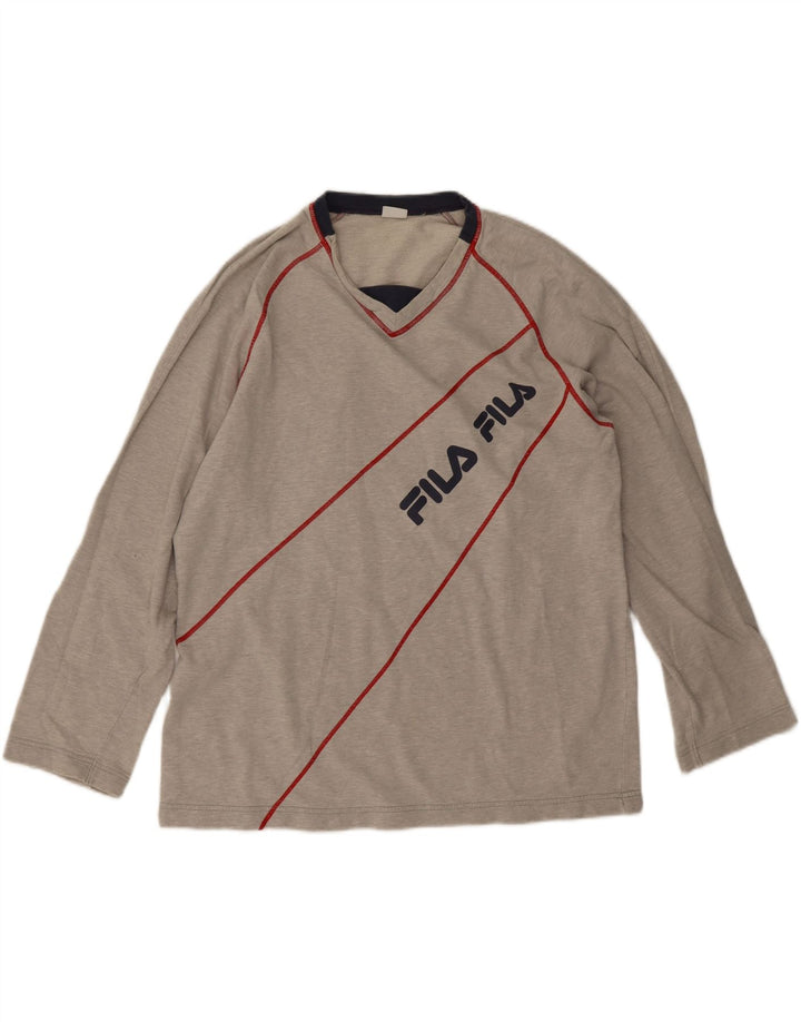 Fila Mens Graphic Top Manga Longa Grande Algodão Listrado Cinza