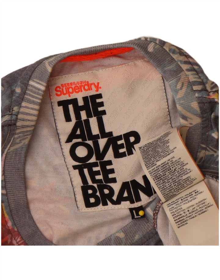 Camiseta masculina Superdry com estampa gráfica grande poliéster floral cinza