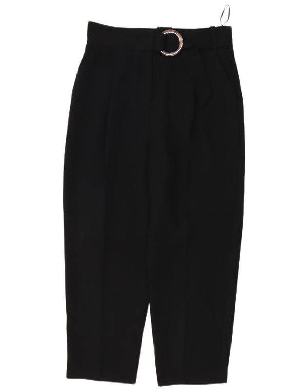 Calça feminina Topshop cintura alta cortada Reino Unido 12 médio W30 L25 preta