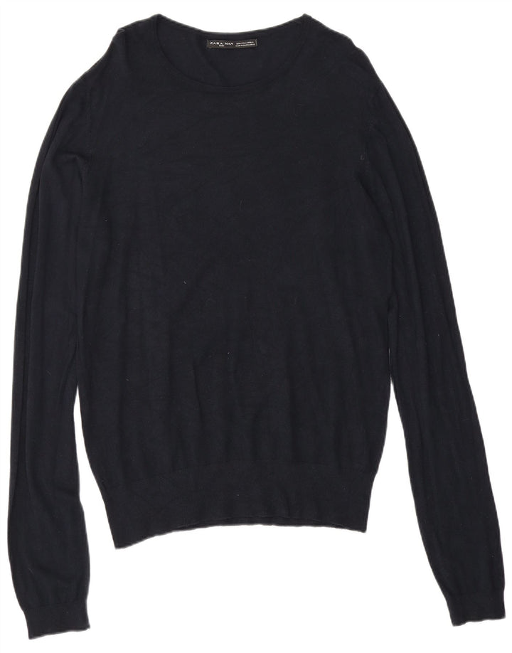 Zara Suéter masculino com gola canoa grande azul marinho