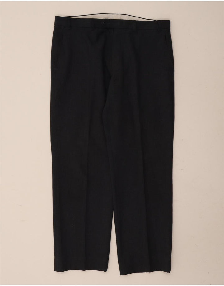 Calça masculina de terno reto Marks & Spencer W36 L29 poliéster azul marinho