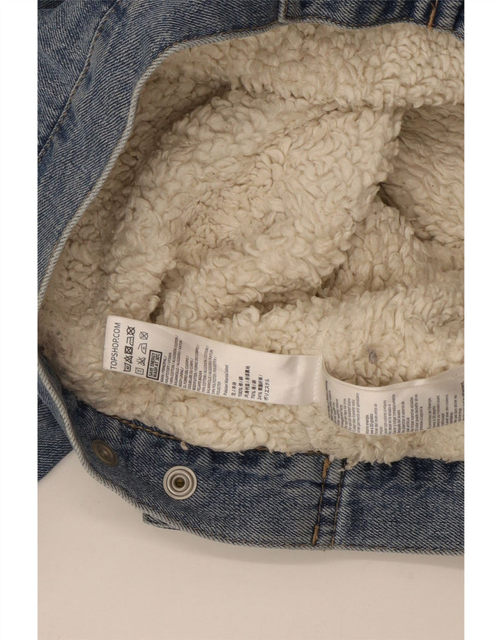 Jaqueta jeans Sherpa feminina Topshop Reino Unido 12 algodão azul médio