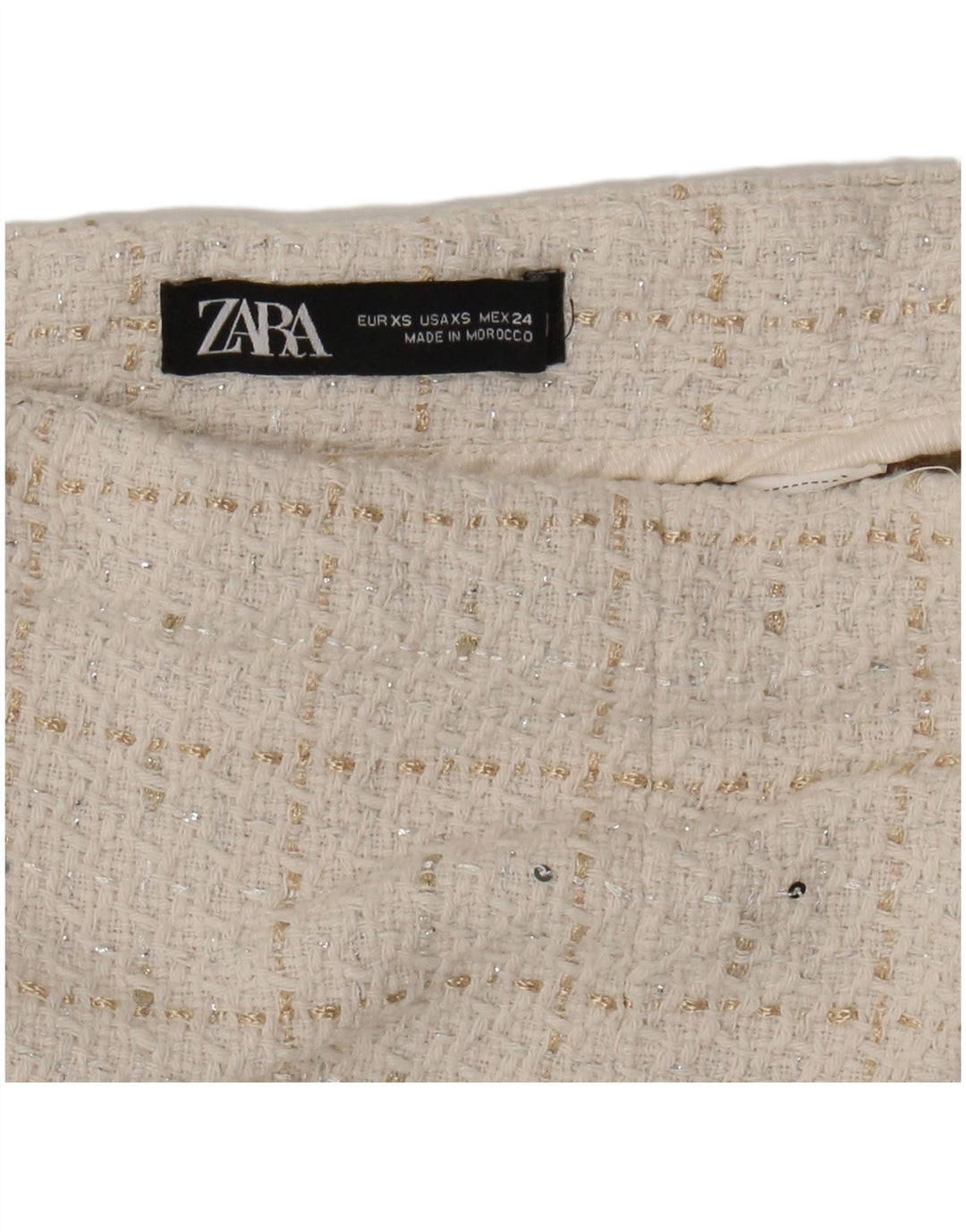 ZARA Shorts feminino casual de cintura alta XS W24 Off White Check
