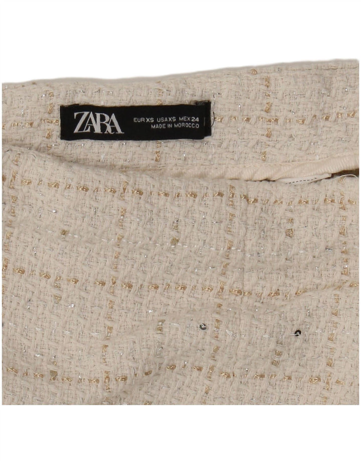 ZARA Shorts feminino casual de cintura alta XS W24 Off White Check