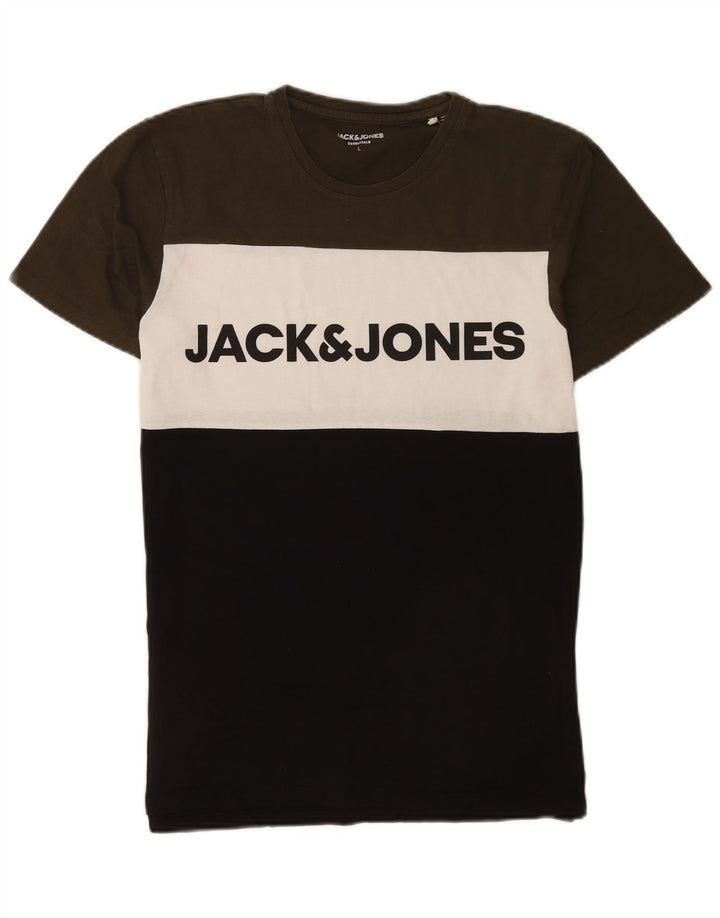 Camiseta gráfica masculina Jack & Jones Top grande bloco colorido multicolorido